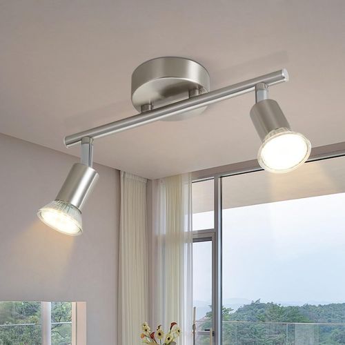 KAL-Plafonnier Led 2 Spot Gu10 - Éclairage Plafond Luminaire Spot Orientable Lampe Industrielle Plafonnier Intérieur Moderne Chambre Cuisine Salon, Sans Ampoule
