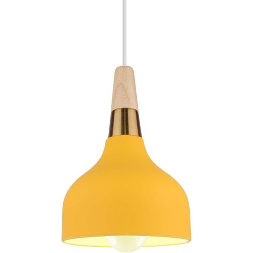 KAL-Suspension Luminaire Moderne E27 Lustre Vintage Industrielle Lampes Plafonnier Intérieur Abat-Jour En Métal Et Bois Design Pour Cuisine Chambre Café (Jaune)