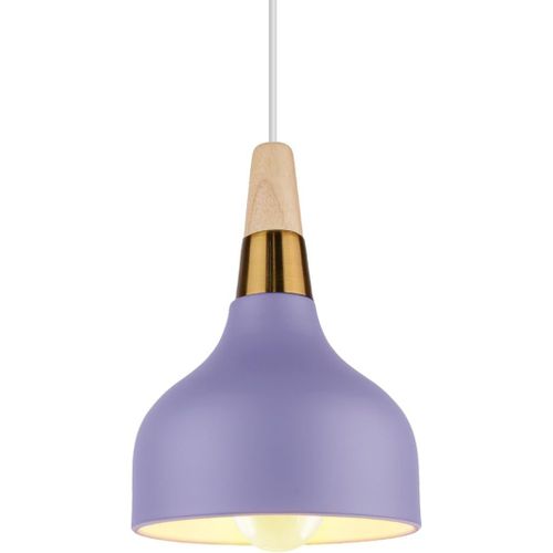 KAL-Suspension Luminaire Moderne E27 Lustre Vintage Industrielle Lampes Plafonnier Intérieur Abat-Jour En Métal Et Bois Design Pour Cuisine Chambre Café (Violet)
