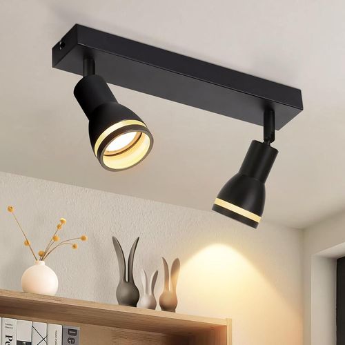 Kal-Spot De Plafond Led Plafonnier De Couloir : Spots De Plafond Noirs À 2 Lampes Spot Mural Orientable Gu10 Spots De Plafond En Métal Pour Bureau Cuisine Salon Chambre, Sans Ampoule