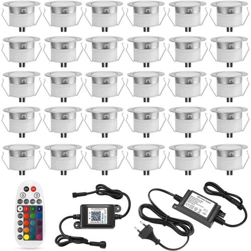 Kal-Lot De 20 Bluetooth Rgb Led Encastré Lampadaires Extérieur 0.5w Ø45mm Ip67 Étanche Led Downlights Terrasse Cuisine Jardin Led Lampe
