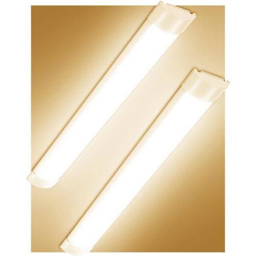 Kal-Lot De 2 Réglette Led Étanche 30cm, Plafonnier Extérieur 10w 1200lm Blanc Chaud 3000k, Tube Néon Aluminium Et Pc Pour Bureau, Entrepôt, Garage, Sous-Sol, Atelier