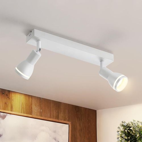 Kal-Spot De Plafond Led Plafonnier De Couloir : Spots De Plafond Blancs À 2 Lampes Spot Mural Orientable Gu10 Spots De Plafond En Métal Intérieur Pour Bureau Cuisine Salon Chambre, Sans Ampoule