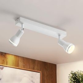 Kal-Spot De Plafond Led Plafonnier De Couloir : Spots De Plafond Blancs À 2 Lampes Spot Mural Orientable Gu10 Spots De Plafond En Métal Intérieur Pour Bureau Cuisine Salon Chambre, Sans Ampoule