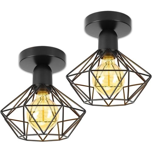 Kal-Lot De 2 Plafonnieres Luminaires Industrielles, Lustre Suspension Interieur, Vintage Plafond Abat-Jour Métal 220mm Lampe E27 Corde Ajustable Pour Salon Cuisine