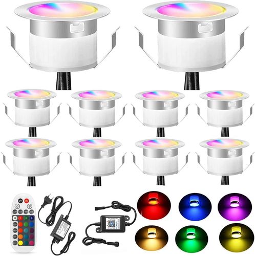 Kal-Lot De 10 Luminaires Encastrés Au Sol Bluetooth Rgbww Led Extérieur 1.2w Ø45mm Ip67 Étanche Led Spots Encastrés Patio Cuisine Jardin Lampe Led Kit Complet