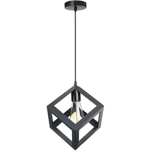Kal-Suspension Luminaire Industrielle Contemporain, Lustre Abat-Jour Plafonnier En Métal Fer Cage E27 (Cube-Noir)