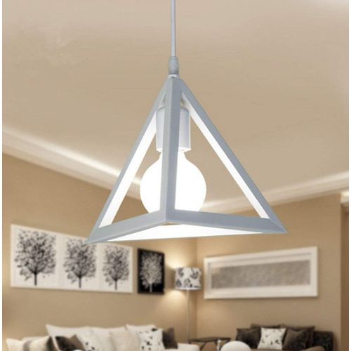 Kal-Suspension Luminaire Industrielle Contemporain, Lustre Abat-Jour Plafonnier En Métal Fer Cage E27 (Blanc)