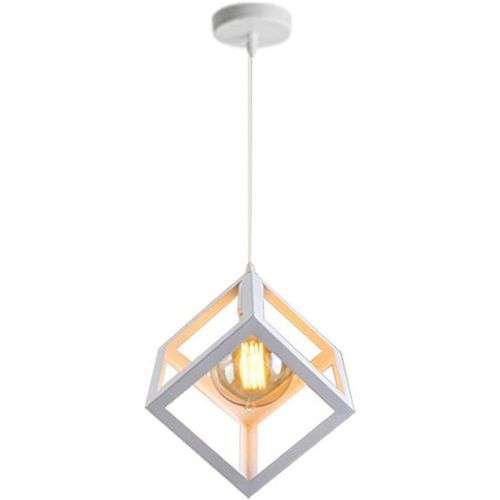 Kal-Suspension Luminaire Industrielle Contemporain, Lustre Abat-Jour Plafonnier En Métal Fer Cage E27 (Cube-Blanc)