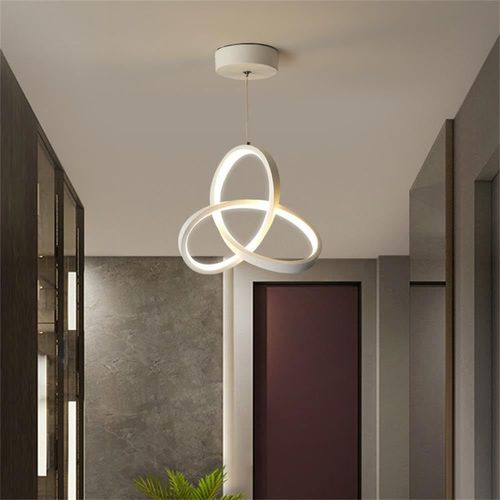 Kal-Lustre Salon Moderne Ring Lustre Led 20w Trèfle Forme Ronde Luminaire Chambre 6500k Nordique Lustre Salle À Manger 3 Couleurs Hauteur Réglable Luminaire Plafonnier Suspendu (Blanc)