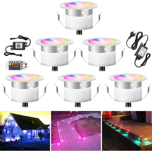 Kal-Lot De 6 Luminaires Encastrés Au Sol Bluetooth Rgb Led À L'extérieur 0,5 W Ø45 Mm Ip67 Étanche Led Spots Encastrés Patio Cuisine Jardin Lampe Led