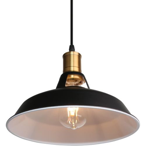 Kal-Suspension Lustre Industrielle Vintage Luminaire Plafonnier E27 Salon Abat-Jour Plafond En Métal Rétro Style Nordique Design Câble Réglable (Noir&blanc, 1pcs)