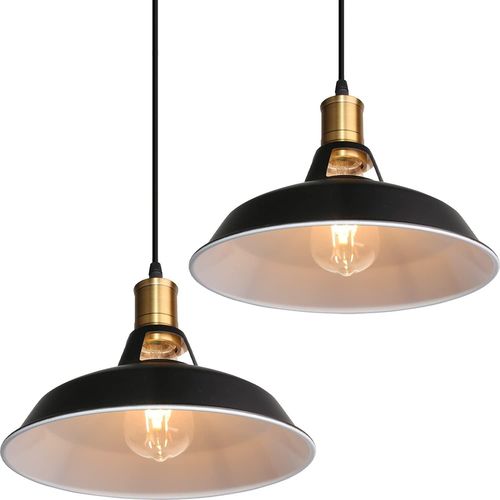 Kal-Suspension Lustre Industrielle Vintage Luminaire Plafonnier E27 Salon Abat-Jour Plafond En Métal Rétro Style Nordique Design Câble Réglable (Noir&blanc, 2pcs)