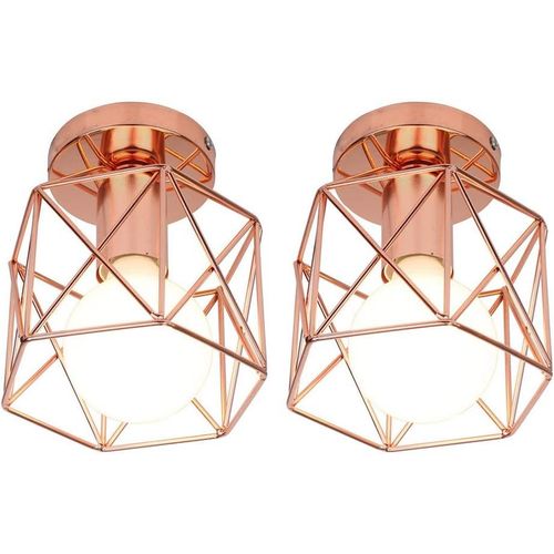 KAL-Retro Plafonnier Industrielle En Métal Carré Fer, Suspension Cage Cube Luminaire E27 Pour Salon Chambre Café Bar Restaurent Entrée Couloir (Lot De 2 Or Rose)