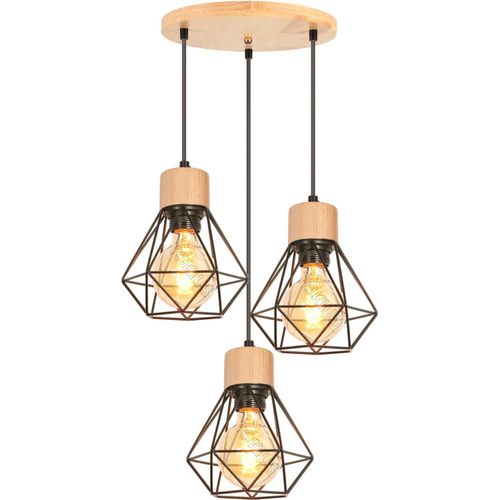 Kal-Suspension Luminaire Vintage Industrielle Lustre Abat-Jour En Métal Et Bois Ø160mm Plafonnier E27 Avec Bois Rétro Pour Salon Cuisine Chambre (Bois- Base Ronde)