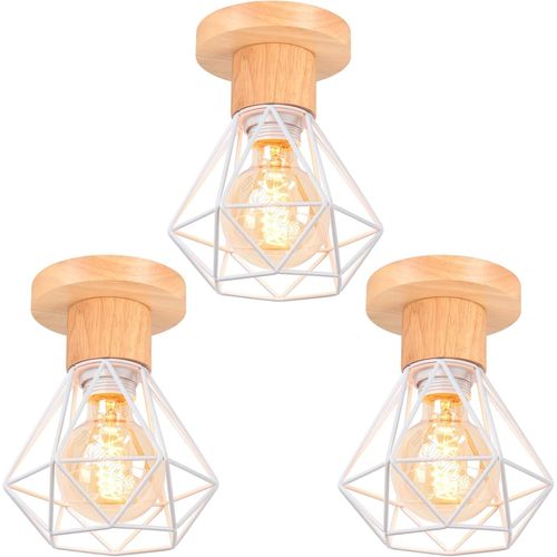 Kal-Plafonnier Vintage, Suspension Luminaire Industrielle E27 Lustre Abat-Jour En Métal Et Bois Ø160mm Rétro Pour Salon Cuisine Chambre (3pcs)