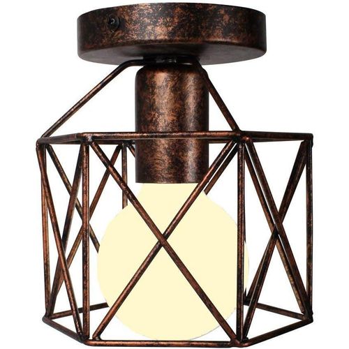KAL-Retro Plafonnier Industrielle En Métal Carré Fer, Suspension Cage Cube Luminaire E27 Pour Salon Chambre Café Bar Restaurent Entrée Couloir (Rouille)