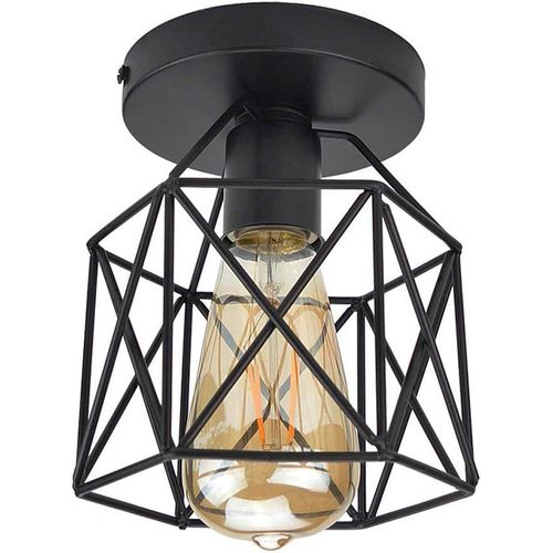 KAL-Retro Plafonnier Industrielle En Métal Carré Fer, Suspension Cage Cube Luminaire E27 Pour Salon Chambre Café Bar Restaurent Entrée Couloir (Noir)