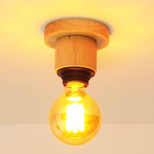 Kal-Suspension Luminaire Vintage Industrielle Lustre Abat-Jour En Métal Et Bois Ø160mm Plafonnier E27 Avec Bois Rétro Pour Salon Cuisine Chambre (Sans Cage-1pcs)