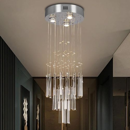 Kal-11,8 ""Lustre Moderne En Cristal, 33,5"" Lustre Haut Plafond, Petit Lustre De Salle De Bain Pour Entrée, Couloir, Hall D'entrée, Escalier
