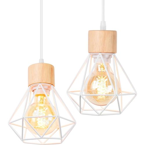 Kal-2 Packs Suspensions Luminaires Industrielles E27 Plafonnier Vintage Lustre Abat-Jour En Métal Et Bois Ø160mm Rétro Pour Salon Cuisine Chambre (Lustre-2pcs)