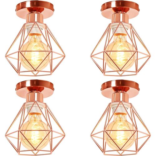 KAL-Plafonnier Industriel Vintage Luminaire E27 Rétro Lustre Suspension Design Métal Cage Ø160Mm Éclairage Plafond Pour Salon Cuisine Chambre (Or Rose-Pl-4)
