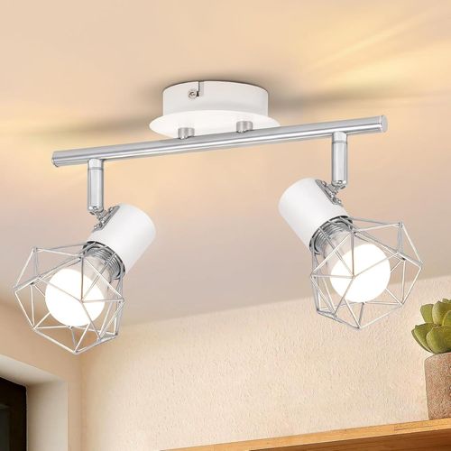 Kal-Spots De Plafond 2 Flammes - Orientables Spots De Plafond Plafonnier Intérieur Blanc Industriel Métal E14 Réglable 350° Spots Muraux Bureau Vestiaire Couloir Salle De Bains