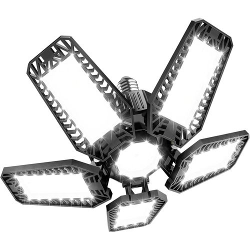 KAL-Éclairage Led Garage 160W 1 Pièce, E27 Eclairage Atelier Déformable À 5+1 Panneau Ajustables Lampe Garage 16000Lm Plafonnier Led Pour Garage, Sous Sol, Cuisine, Atelier, Bureau, Magasin