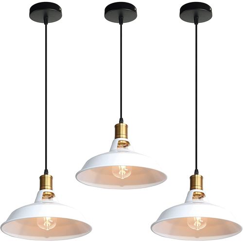 Kal-Suspension Lustre Industrielle Vintage Luminaire Plafonnier E27 Salon Abat-Jour Plafond En Métal Rétro Style Nordique Design Câble Réglable (Blanc, 3pcs)