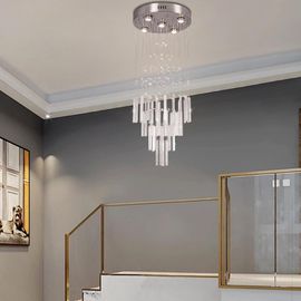 KAL-Chandelier Moderne En Cristal, 39,4 Pouces De Long, Chandelier Avec Haut Plafond, Chandelier Escalier Pour Foyer, Entrée, Salon, Diamètre 15,7 Pouces