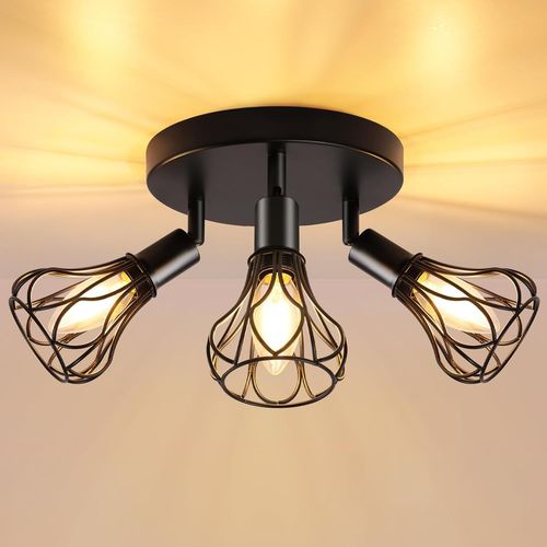 KAL-Plafonnier Industriel Spots, Avec Douille E14 Spots De Plafond, Plafonnier 3 Spots Led Orientable Pour Interieur Cuisine Chambre Salon Couloir Galerie Max 30W(Sans Ampoule)