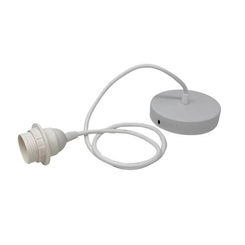 Kal-: Porte-Lampe E27 En Métal Pour Luminaires Suspendus | Suspension Luminaire Plafond Blanc | Rosace Métallique | Plafonnier Avec Câble Textile 1m | Anneau De Fixation Pour Abat-Jour