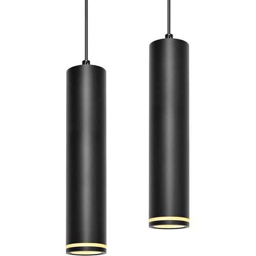 Kal-Suspension Luminaire Noir 30cm, Lustre Led Cylindre Simple Moderne, Câble Réglable, Luminaire Plafonnier Avec Douille Gu10 Pour Cuisine Salon Chambre Restaurant Bar (Sans Ampoule), 2 Pack