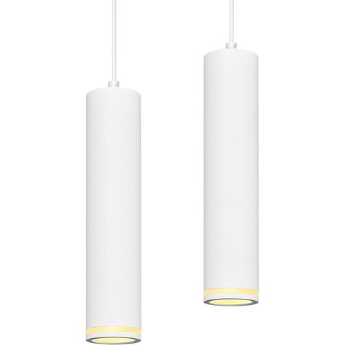 Kal-Suspension Luminaire Blanc 30cm, Lustre Led Cylindre Simple Moderne, Câble Réglable, Luminaire Plafonnier Avec Douille Gu10 Pour Cuisine Salon Chambre Restaurant Bar (Sans Ampoule), 2 Pack