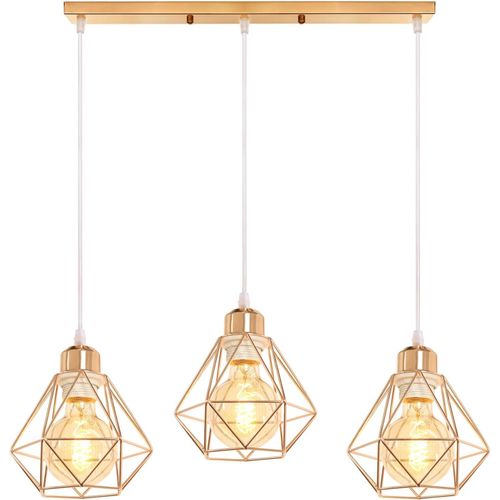 KAL-Lustre Suspension Industrielle Vintage 3 Lampes E27 Plafonnier Luminaire Design Métal Cage Ø160Mm Éclairage Plafond Pour Salon Cuisine Chambre