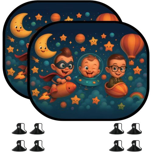 Kal-2 Pare-Soleil Voiture Bébé/Enfants Avec Ventouses | Motif Espace | Pare-Soleil Pour Vitres De Voiture - 44x36cm | Vitres Latérales