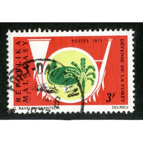 Timbre Oblitéré Repoblika Malagasy, Défense De La Foret , Postes 1971, 3 F