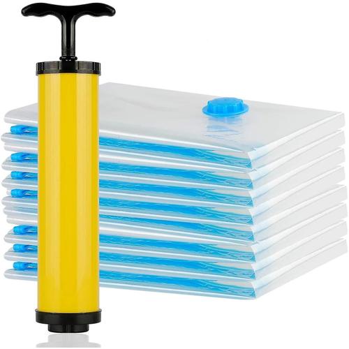 Sacs De Rangement Sous Vide Réutilisables De Qualité Supérieure (Paquet De 10), Double Fermeture Éclair Et Valve De Fuite (2 Jumbo, 3 Grands, 3 Moyens, 2 Petits) ? Pompe De Voyage Gratuite Incluse