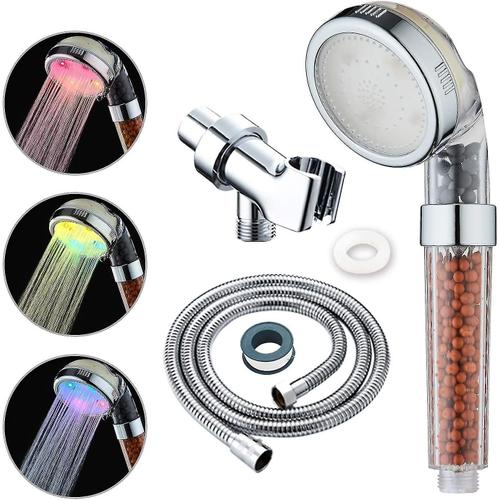 Pommeau de douche à LED Pommeau de douche ionique Zen Pomme de douche à main filtrée à économie d'eau à haute pression La boule d'énergie anionique purifie la douche d'eau avec un Sho de 60 pouces