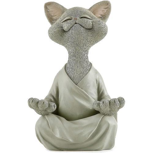 Figurine Fantaisiste De Chat De Bouddha, Collection De Yoga De Méditation, Cadeaux D?Amoureux De Chat Gris