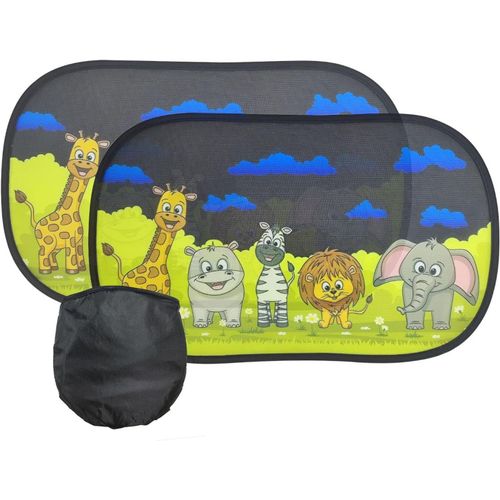 Kal-Pare Soleil Voiture Bébé Ventouse,2pcs Pare Brise Vitres Latérales Pour Enfant,Auto Adhésifs,Sac Rangement,Protection Solaire Et Uv (Amis Des Animaux, 510mm*310mm)