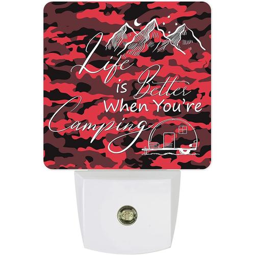 Camping Camouflage Plug-In Led Veilleuses Du Crépuscule À L'aube Pour Salon Chambre Cuisine, Star Mountain Citation Drôle Rouge