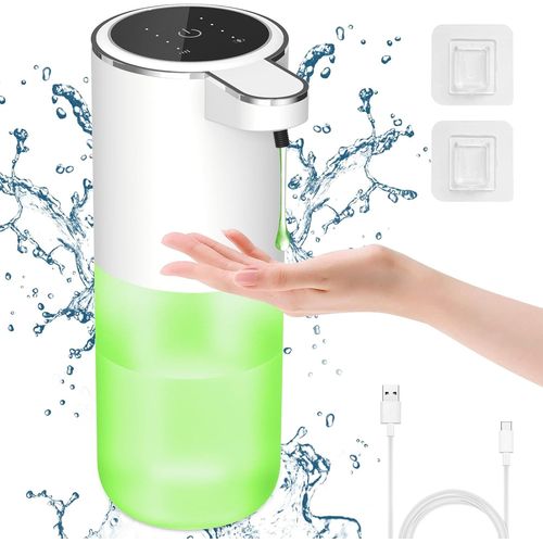 KAL-Distributeur Savon Automatique Liquide, Affichage Power, 400Ml Distributeur Savon Douchet, Volume De Liquide Réglable À 4 Niveaux, Distributeur De Savon Électrique Mural Pour Salle De Bain
