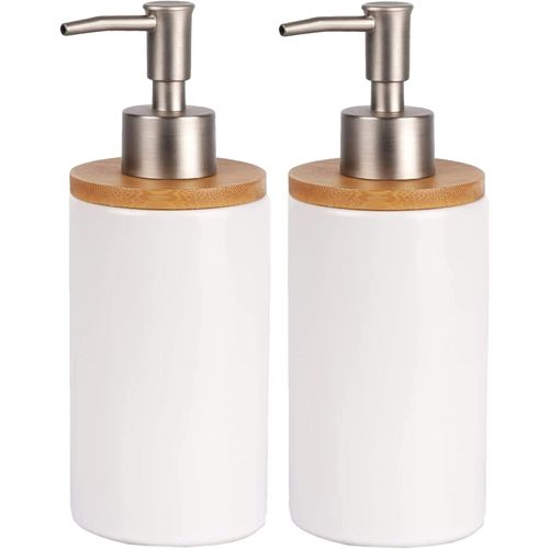 KAL-Distributeur Savon Salle De Bain,Douceur D'Intérieur, Distributeur De Savon Ou Lotion En Céramique 400 Ml Pour Cuisine,Douche.Avecplateau,Entonnoir (2Pcs)