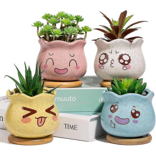 "Pots De Fleurs En Cramique Et Jolie Dcoration Emoji, Jolie Dcoration De Pot De Fleurs Succulentes"