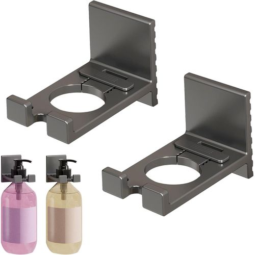 KAL-Porte Gel Douche, Sans Perçage Support Mural Pour Pompe À Main, Réglable Support Distributeur De Shampooing, Universel Porte Savon Douche À Suspendre, Pour À La Plupart Des Bouteilles(2 Pièces)
