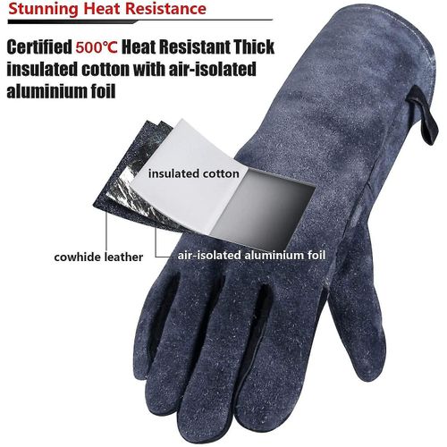 500 Gants Résistants À La Chaleur, Gants Ignifuges En Cuir Pour Grill, Barbecue, Four