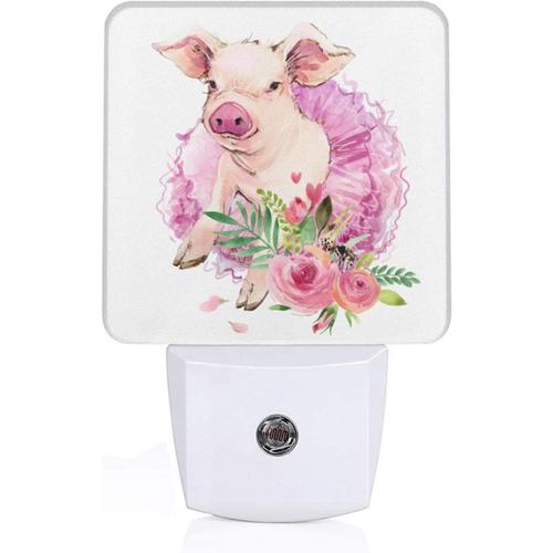 Lampe De Nuit À Led En Forme De Cochon D'animal De Ferme Mignon Avec Capteur Automatique Du Crépuscule À L'aube, Veilleuses À Brancher Sur La Veilleuse Décorative Veilleuse Économe En...