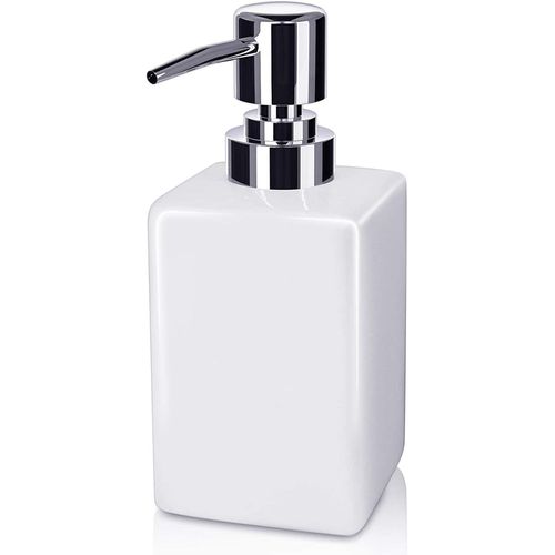 KAL-Distributeur De Savon En Céramique 320Ml - Flacon Pompe Vide Pour Savon Liquide, Douche Et Vaisselle - Forme Carrée