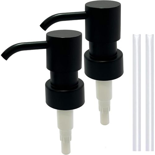 KAL-Lot De 2 Pompes À Savon De Rechange, Distributeurs De Savon Pour Salle De Bain, Bouteilles Rondes De 28 Mm, Antirouille Et Anti-Fuite Pour Bouteille De Savon (Noir Mat)